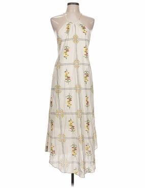 Osklen Cream Floral Halter Maxi Dress with Yellow & Pink Accents